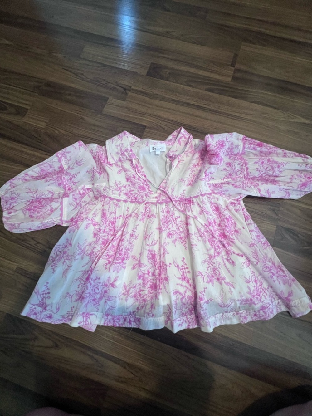 Boho Pink Floral Peasant Blouse